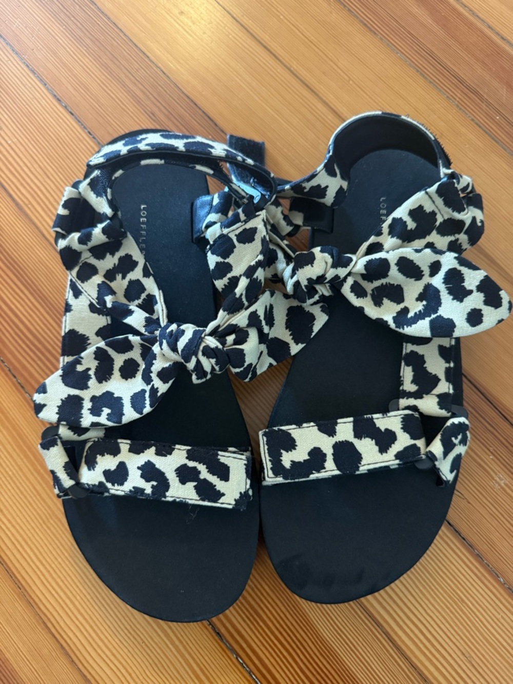 Loeffler Randall Leopard Teva Style Bow Strap Sandals - Black & Cream
